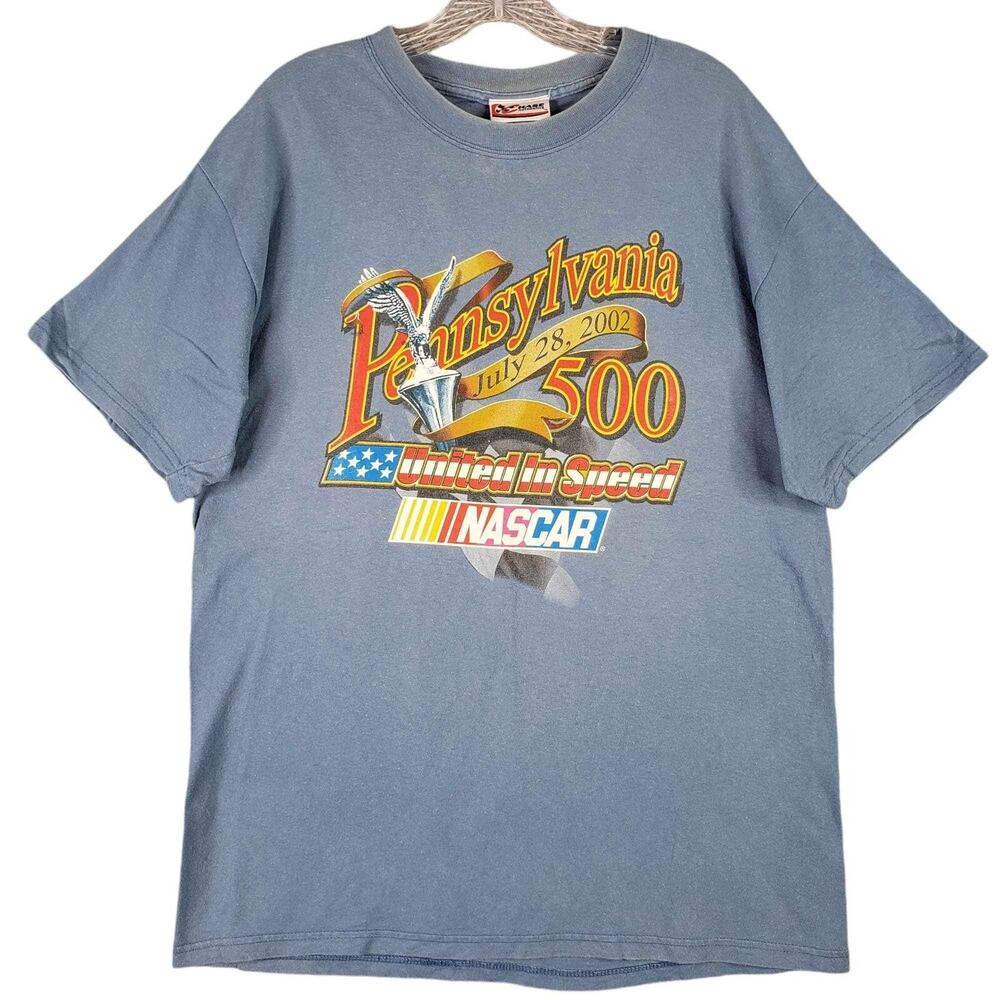 Vintage Chase 2002 Nascar Pocono 500 Size Large L Blue Double Sided AOP